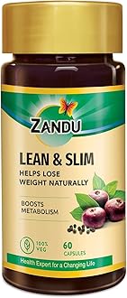 Zandu Lean & Slim | Enriched with the Goodness of 6 Herbs to Help You in Weight Loss Journey | Acts as a Metabolism Booster & Supports Weight Management, (60 Caps)