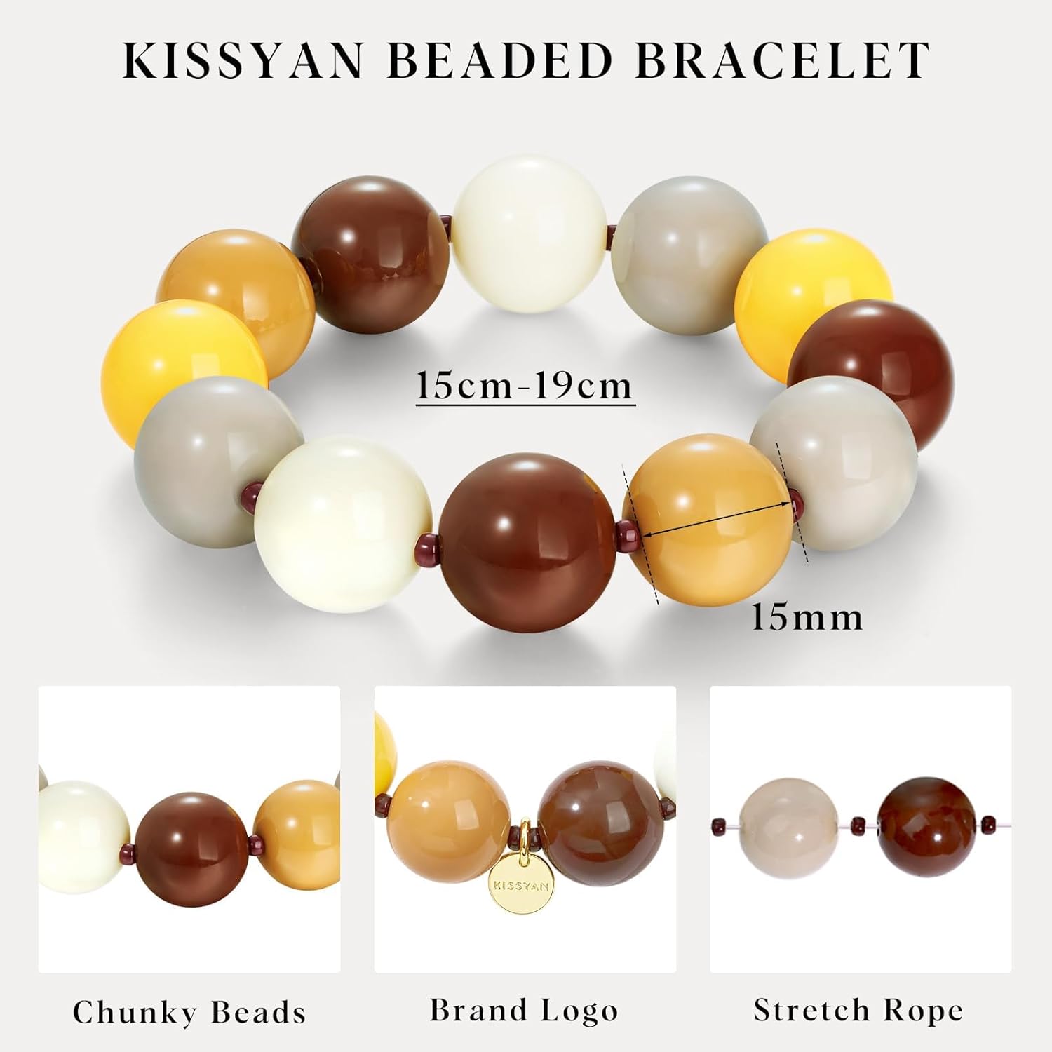 KissYan Beaded Bracelets for Women, Resin Chunky Stretch Elastic Bracelet, Colorful Round Beads Bracelets Handmade Fashion Jewelry Gifts - Image 5