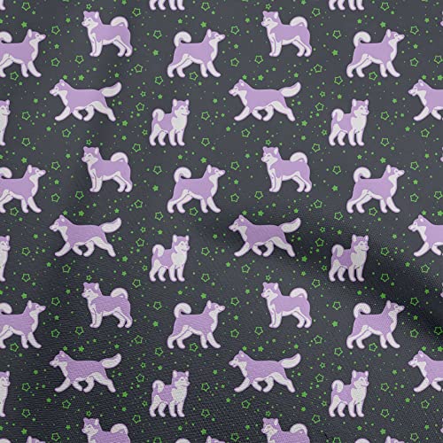 oneOone Cotton Poplin Dark Green Fabric Floral & Puppies DIY Clothing Quilting Fabric Print Fabric by Yard 56 Inch Wide