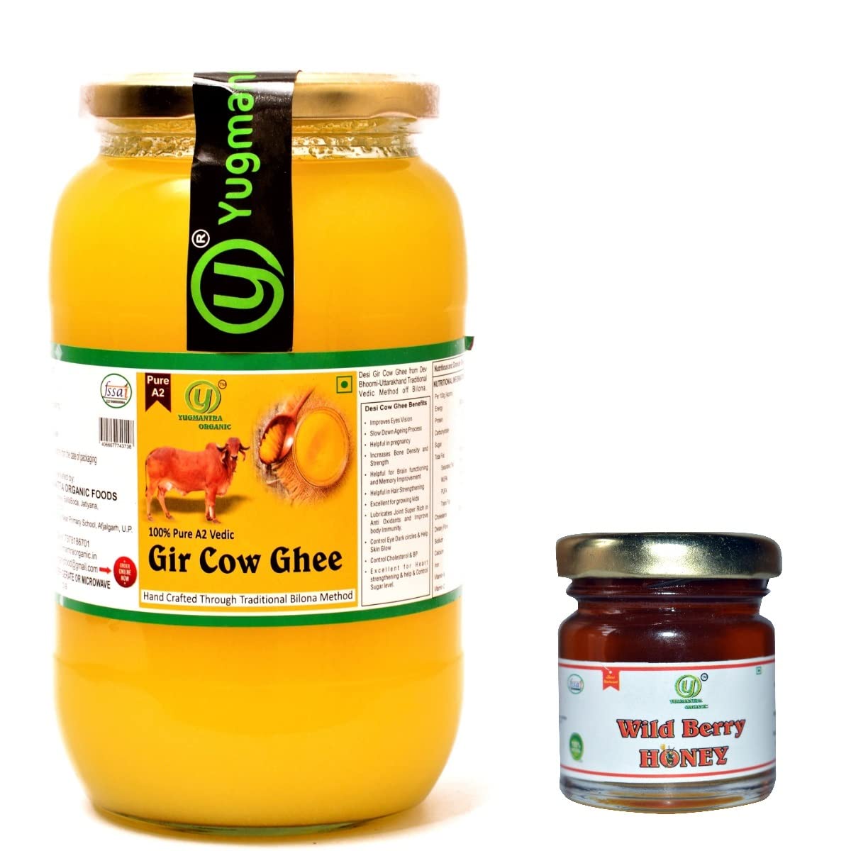 Yugmantra Organic Foods -Pure Natural Desi A2 Milk Gir Cow Ghee Bilona Method !! Helps Joint Pain and Immunity Booster 1000 Ml Glass Bottle with Free 55 GMS Raw Honey (B08NK7BM28) Amazon Price History, Amazon Price Tracker