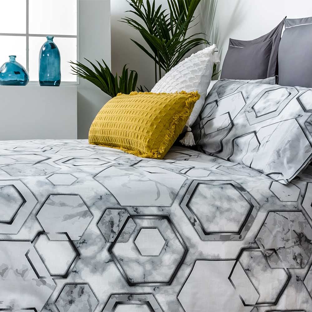 COTTON ARTean Funda Nórdica Cama 150 MARMOL Gris ALGODÓN 180 hilos Funda edredón 240x260 + 2 fundas almohada