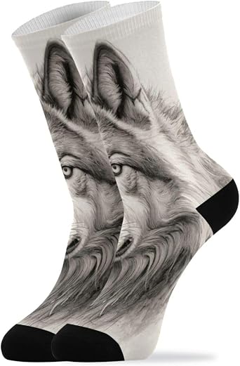 1 Pair Mountain Wolf Crew Socks Breathable Compression Athletic Socks for Women Men Sport Running Cycling