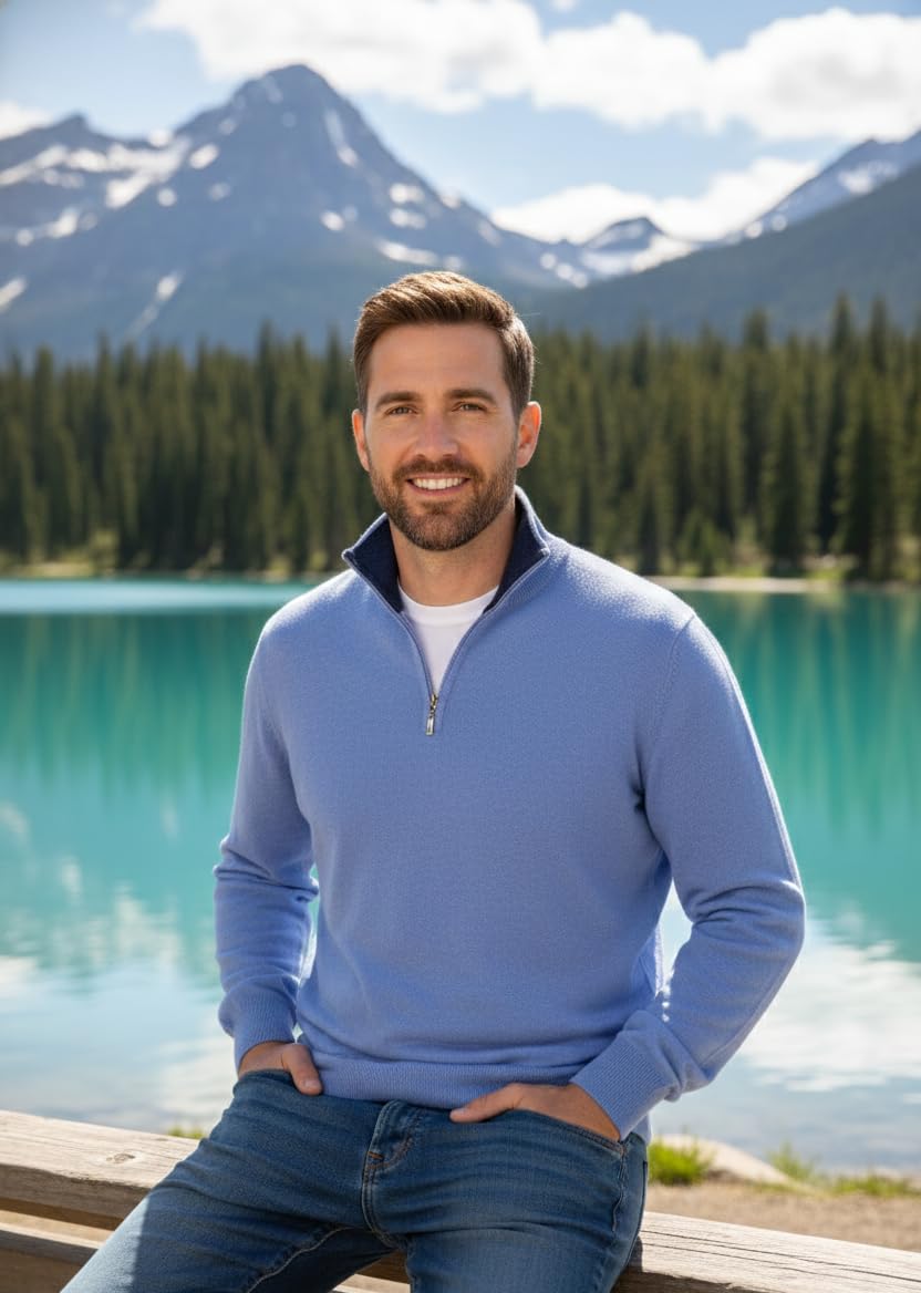 Rollkragenpullover für Herren aus Kaschmir und Seide mit halbem Reißverschluss – Made in Italy – Hochwertige Qualität für Arbeit und Freizeit