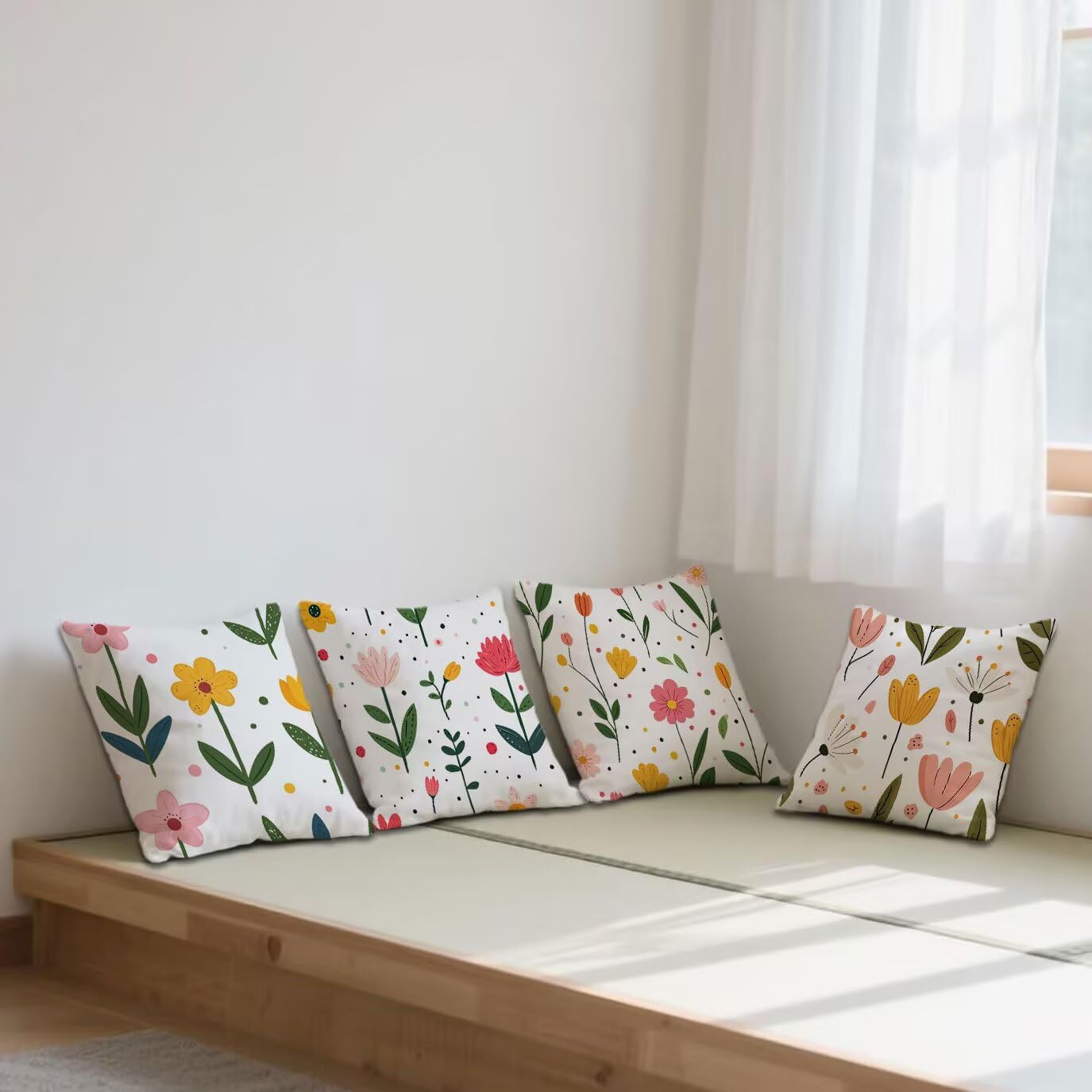 Kissenbezug 55x55 cm Blumen Kissenbezüge Anlage Sofakisse 4er Set Quadrat Kissenbezug Samt Couch Kissen Aesthetic Kopfkissenbezug Reiß Verschluss für Frühling Sommer Gartenmöbel Deko Geschenke b-533