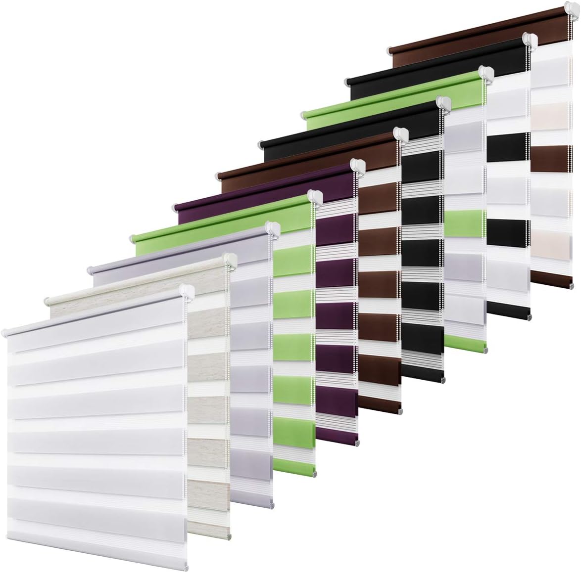 SBARTAR Zebra Double Roller Blinds, 80 x 150 Grey Day Night Double Layer Roller Shades Filtering with Side Chain Easy Assembled without Drilling for Window