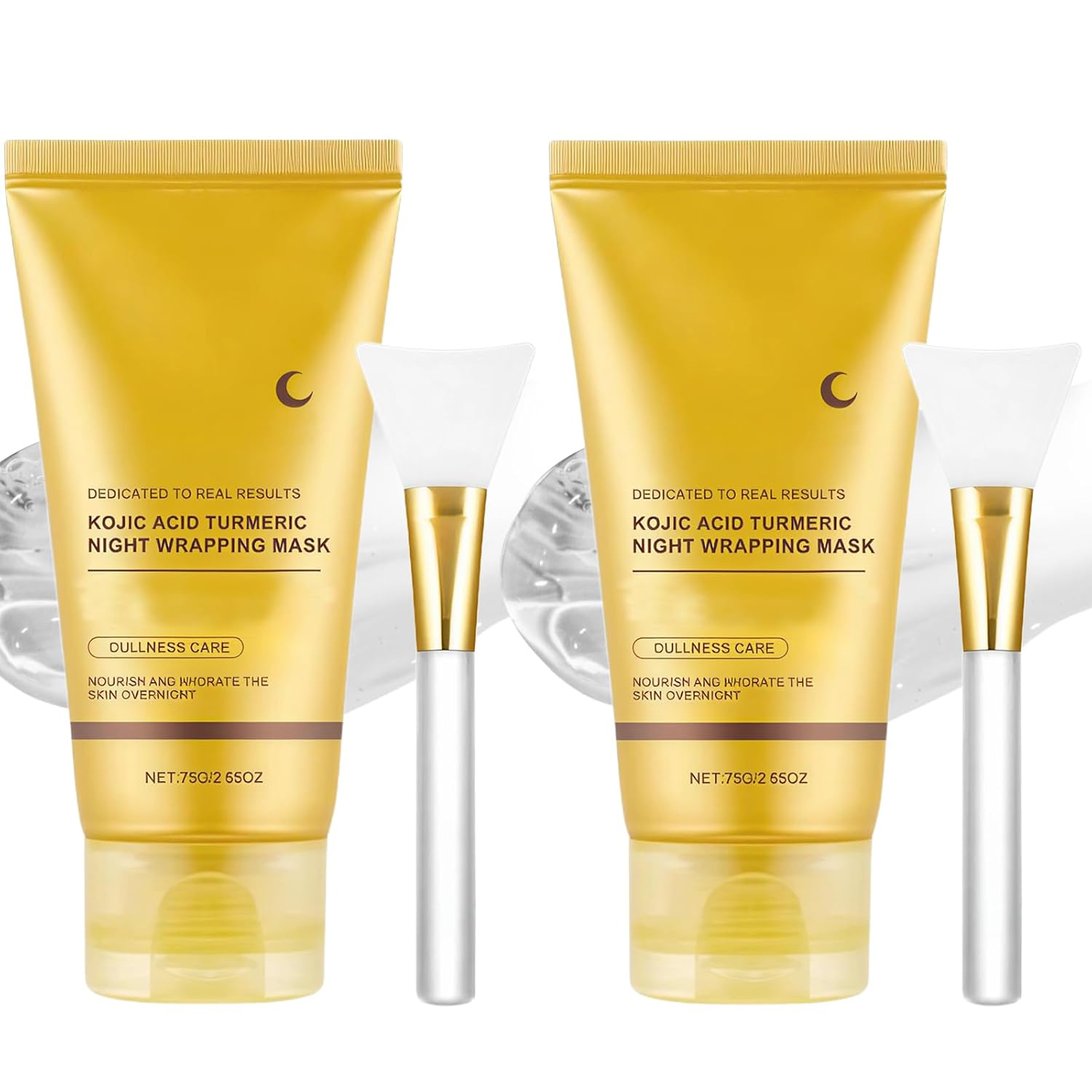 ZANSHI 2 PCS Kojic Acid Turmeric Overnight Mask with 2 Brushes, Moisturizing, Hydrating & Firming Wrapping Mask for Brighten, Radiant & Elastic Men and Women Skin