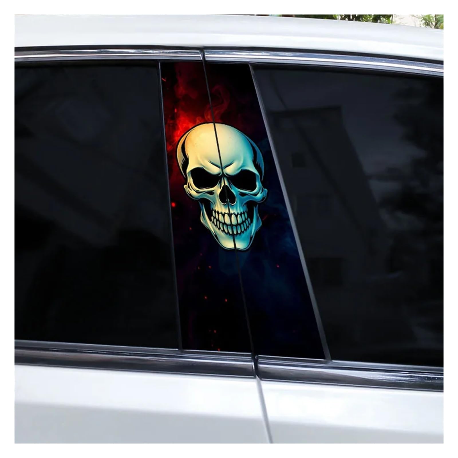 Car Side Decals 2pcs Flame Skull Car Sticker Horror B-Pillar Waterproof Vinyl Cover Scratch Center Column Decal(Style C)