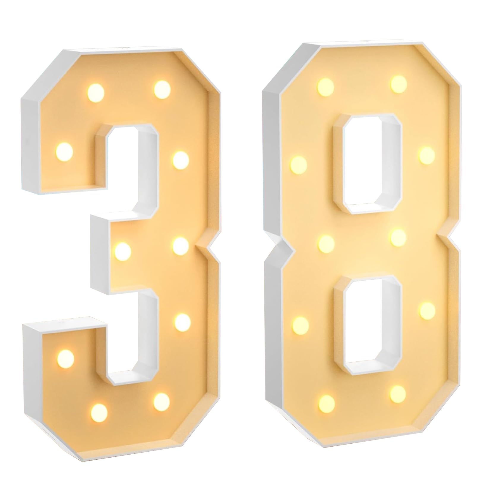 100 cm, grande numero 38, con numeri a LED grandi, decorazione a mosaico, luce bianca calda, per casa, feste, compleanni, matrimoni, compleanni e Natale