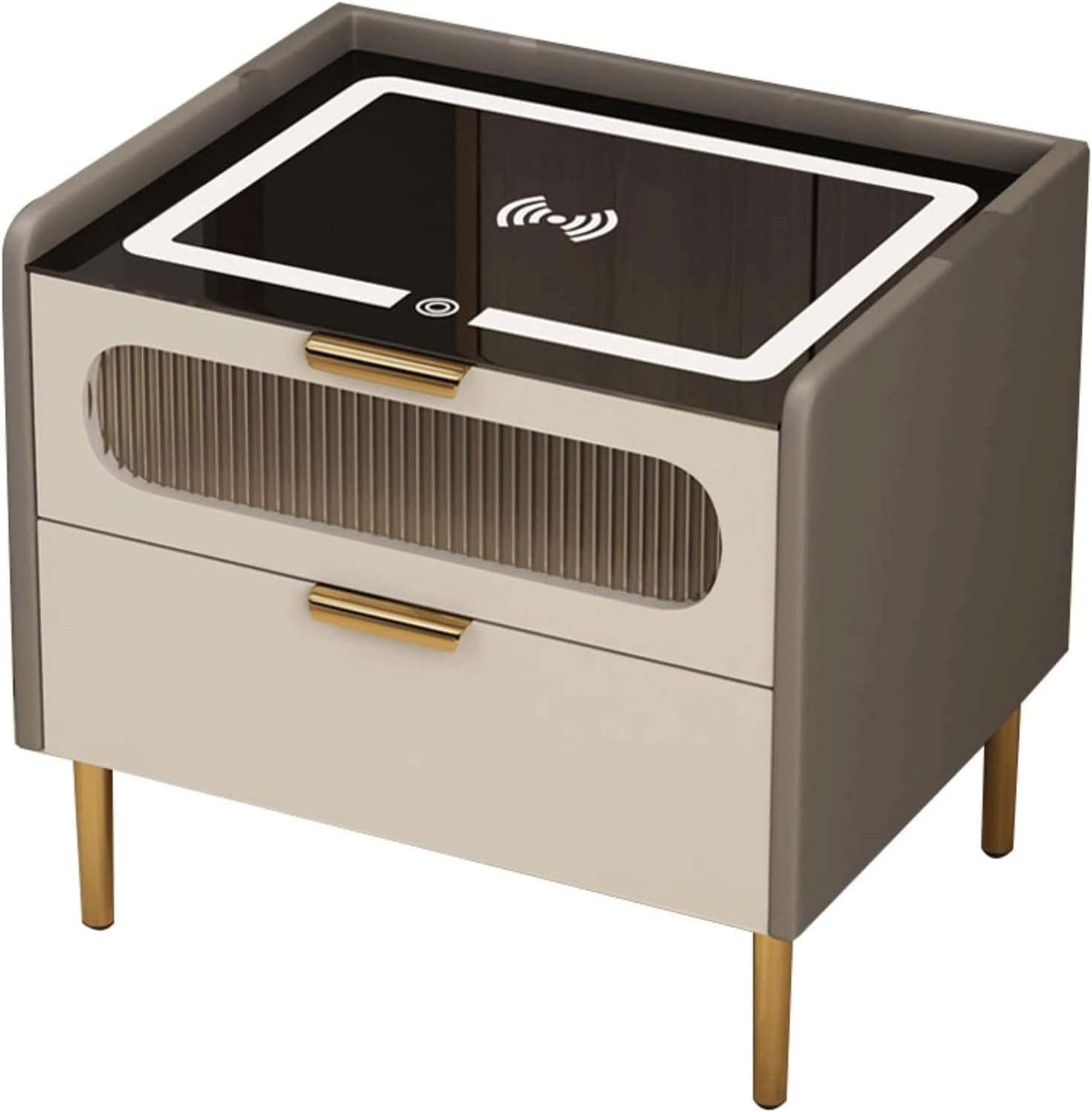 BHGFYXBS Simple Nightstand Smart Nightstand Wireless Charging Station End Table 2 Drawers Bedside Table Wood 3-Color Led Leather Vision,Grey-40 * 40 * 52Cm,Grey-40 * 40 * 52Cm,Grey-40 * 40 * 52cm