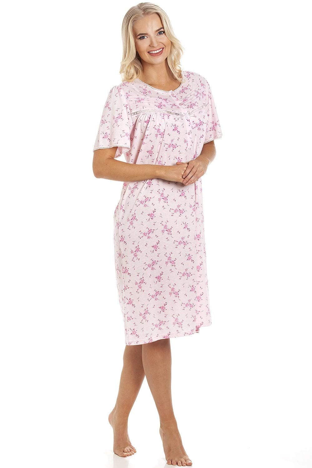 Bromilow & Wood Camicia Da Notte Manica Corta Floreale - Incontinenza - Tessuto Policotone - Rosa/Blu - Taglie 42-54 - 3