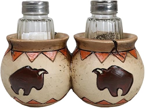 Ebros Gift Southwestern - Juego de tarros de cristal para salero y pimentero, diseño de búfalo indio, búfalo, bisonte, decoración para el hogar y la