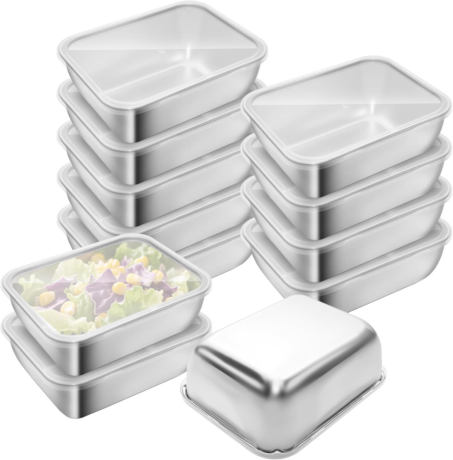 12 Pcs Airtight Stainless Steel Food Storage Containers with Lids, 25 Oz (5.3x4.15x2 Inch), Oven, Microwave & Dishwasher Safe, BPA-Free, Leak-Resistant, Stackable Meal Prep Containers Set