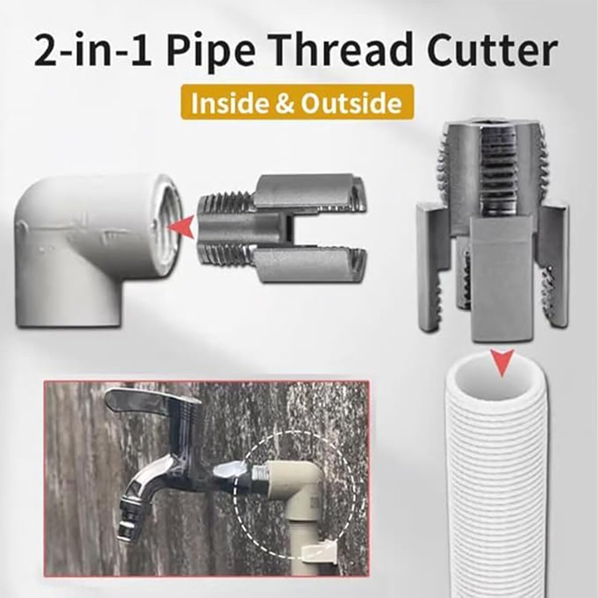 Integrated Internal & External Pipe Threading Tool,Pipe Thread Cutting Tool,1/2'' 3/4'' PVC Pipe Threader Kit for Electric Drill, Plumbing Repairs (1/2"+3/4")
