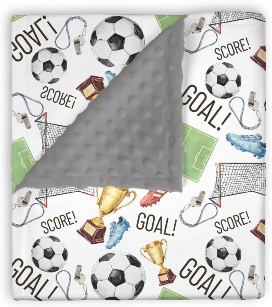 Mink Baby Boys Blankets Soccer Ball Football Sport, Goal! Score! Cleats Soft Double Layer Dotted Backing Receiving Swaddle, Newborn Infant Toddler Nursery Crib Bedding Shower Gift 30