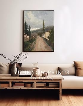 ロールキャンバス ヴィンテージ 農家 寝室 壁アート 装飾 - 24x36 大型 フレームなし 絵 - ボーホー 風景 玄関 - フランスの田舎 キッチン プリント ポスター - ムーディ 春夏 落ち着いたコテージコア レーンツリー