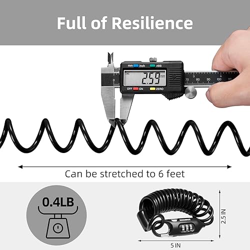 Miniatura 5 de ROCKBROS Candado de bicicleta con combinación de cable para bicicleta, 6 pies de largo, portátil, antirrobo, para scooterbicicletamotor