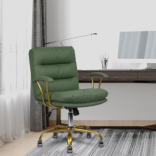 Miniatura 7 de KLASIKA - Silla ergonómica de oficina, no con ruedas y brazos, silla de computadora de piel sintética para el hogar, dormitorio, oficina