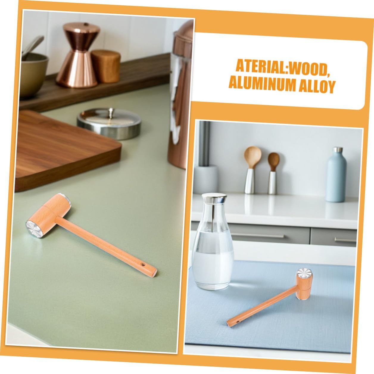 ABOOFAN 2pcs Dual-sided Meat Tenderizer Mallet Pounder Set, Beech Wood Steak Tenderizer Hammer for Kitchen Cooking, Sturdy Meat Mallet Tool for Beef, Chicken, and Pork