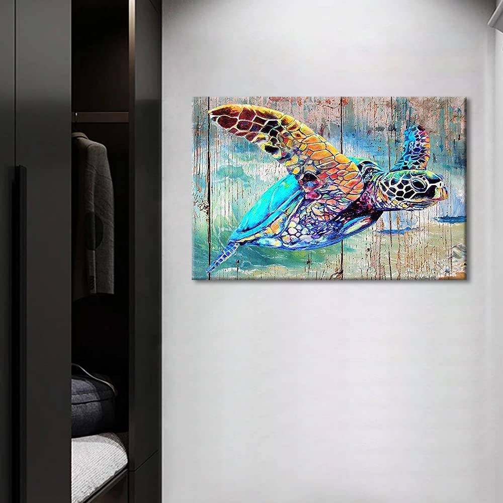 TISHIRON Canvas Wall Art Bathroom Sea Turtle Pictures Prints Ocean Sea Life Artwork Home Decor Chic Framed Ready to Hang 24x16in - Image 4