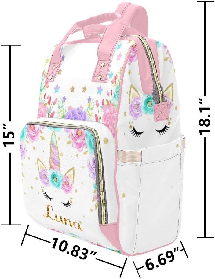 Personalized Watercolor Unicorn Pink Diaper Bag Backpack Name Custom Mommy Baby Bags Travel Daypack for Mom Gifts