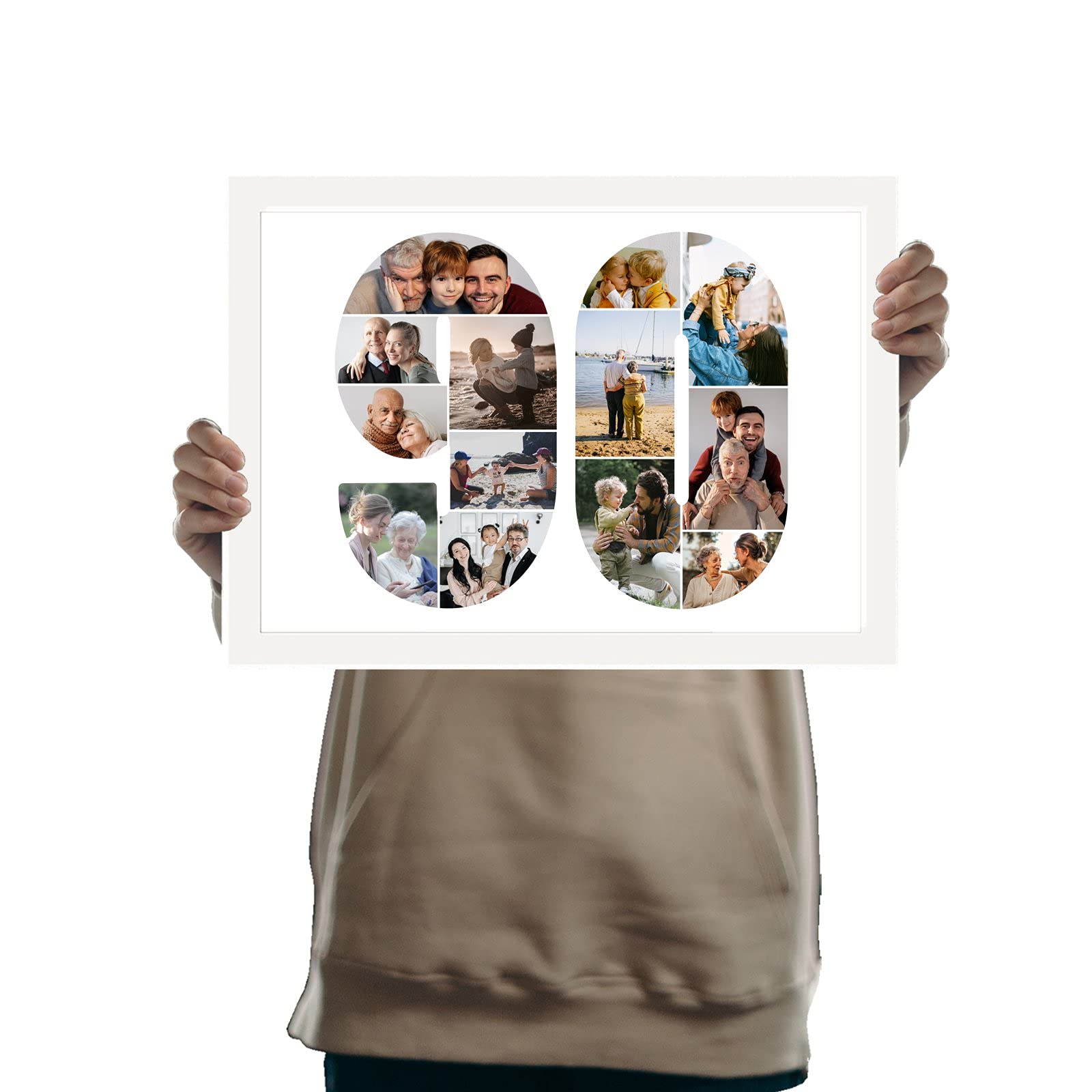 You Personalise 90th Birthday Personalised Photo Collage Framed White A4