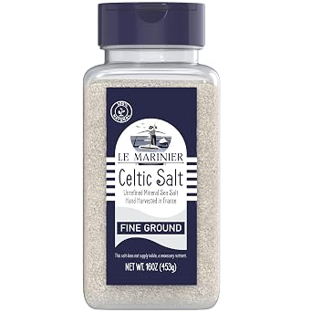Le Marinier Celtic Salt Organic Fine Ground, 1 lb - 16oz. Mineral Rich 100% Natural and Unrefined. Refillable Salt Shaker. French Sea Salt with Vital Minerals. Hand Harvested 1 lb Fine Ground