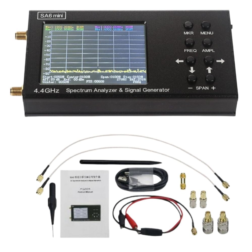 VIDOO Analizzatore Spettro Portatile Mini SA6 35MHz a 4400MHz Generatore Segnale RF Elevata Dinamica Scansione Rapida-Completo Set