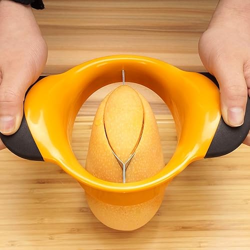 Miniatura 6 de Cortador de mango con cuchilla de acero inoxidable, divisor de frutas, mango ergonómico de agarre de goma, antideslizante, extra grande, divisor de