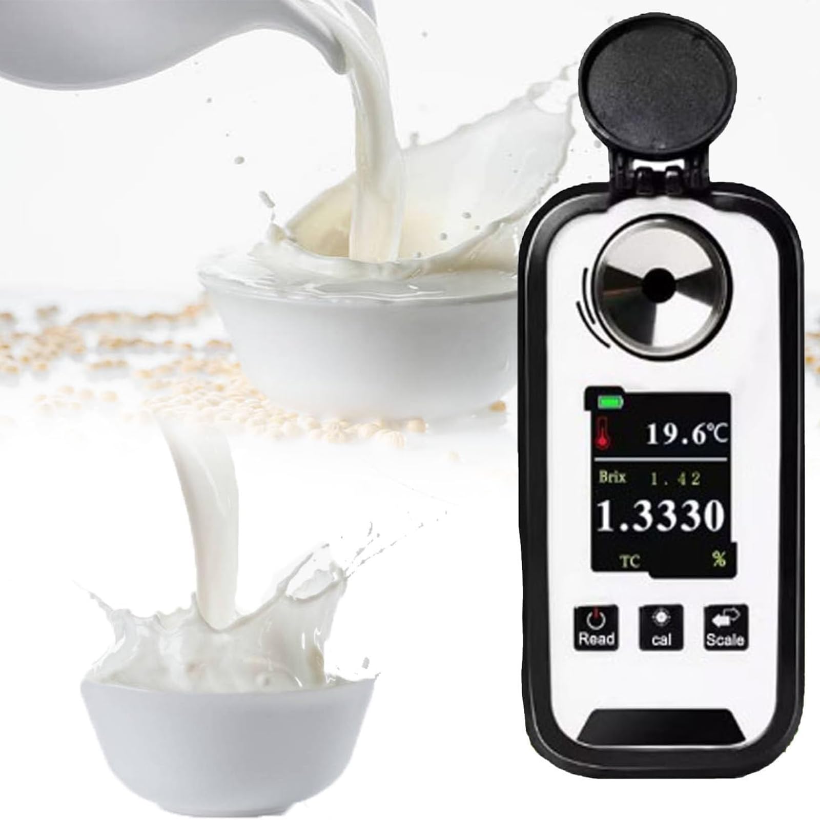 Refractómetro de mano para contenido de proteínas, medición rápida de 3 segundos con ATC, recargable, ideal para análisis nutricional del ganado