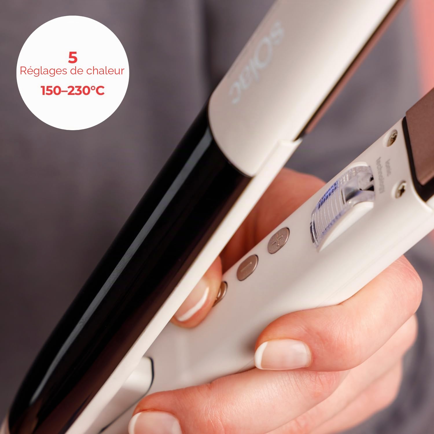 Solac – Lisseur Expert 4 Sense | 55W | Ionique | Plaques céramiques avec kératine et huile d’argan | 26x110 mm | Température 150–230 ºC | Écran LCD | Chauffe rapide