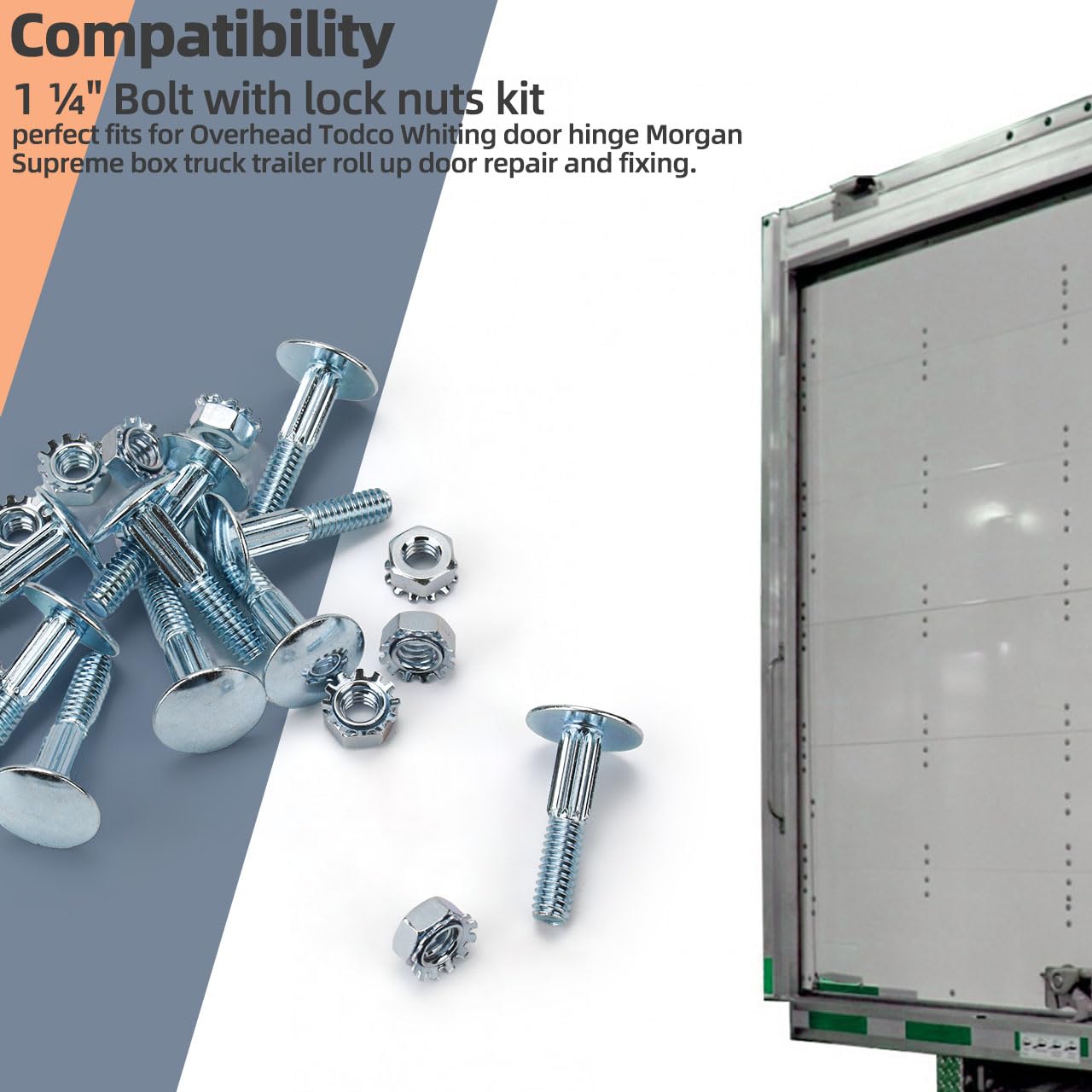 50 Pack 1 1/4" Carriage Bolt & Nut Kit for Overhead Todco Whiting Door Hinge Morgan Supreme Box Truck Trailer Roll Up Door Repair Parts Bolts