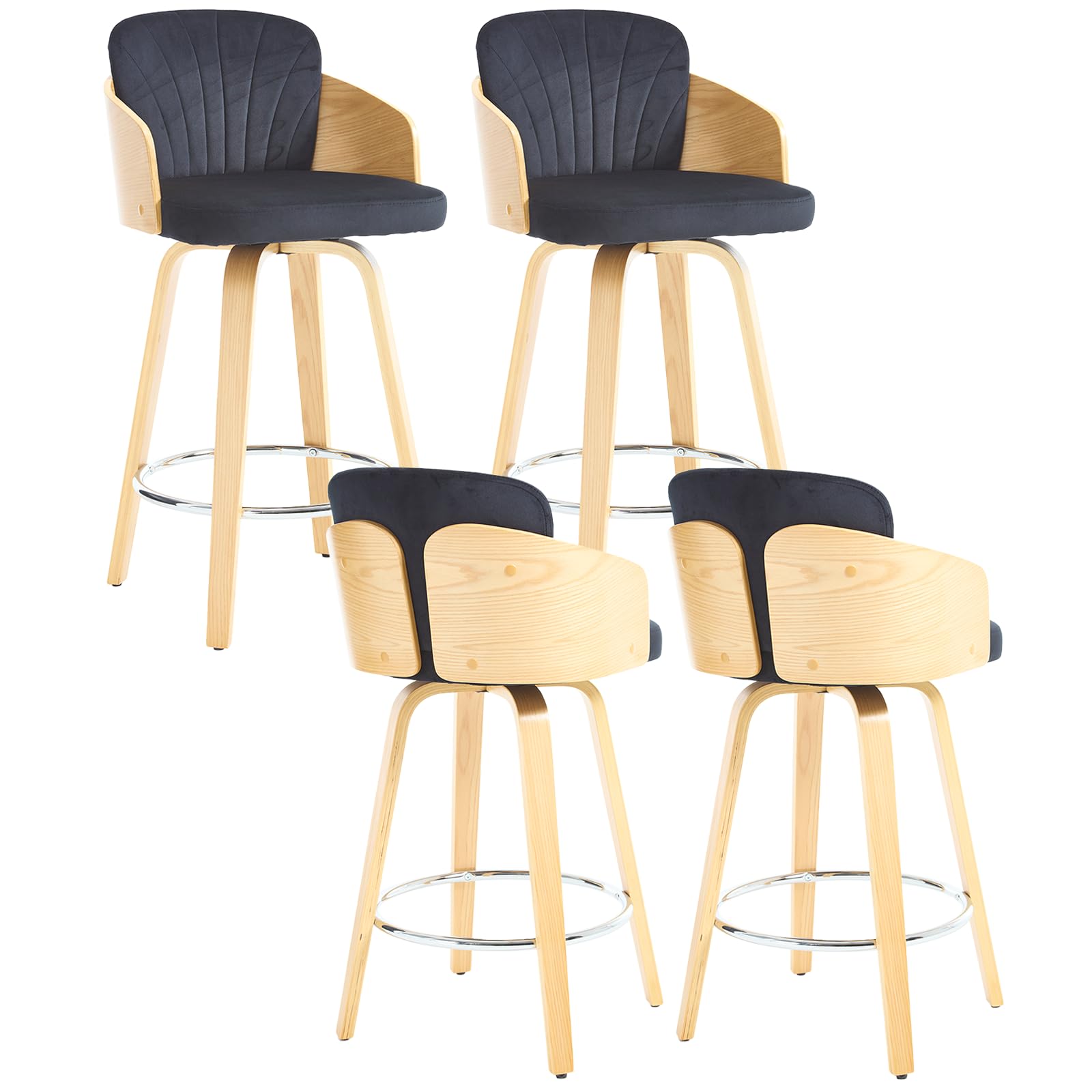 Chaise de bar pivotante à 360° en bois pour un îlot de cuisine chaleureux