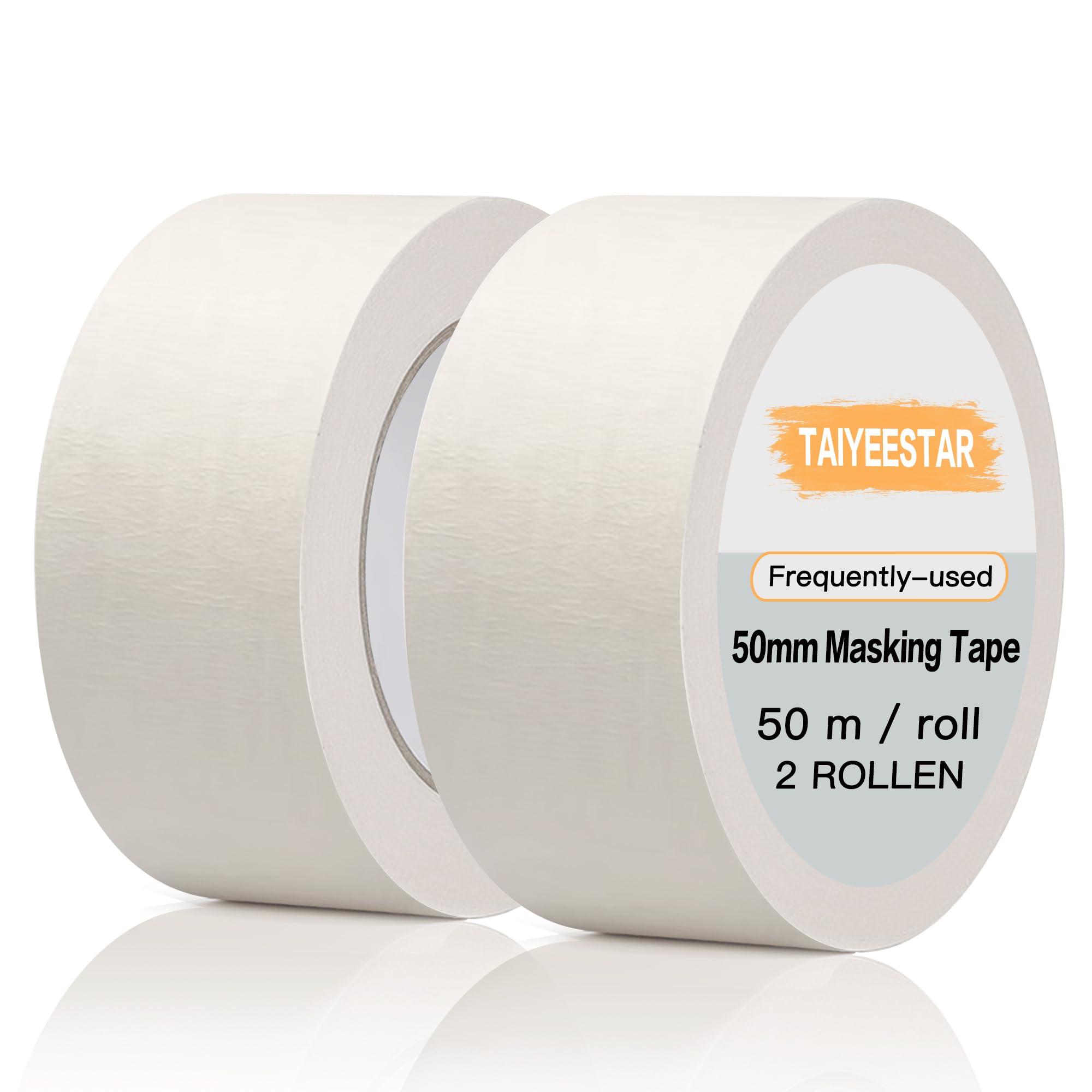 Taiyeestar 2 Rollen Malerkrepp, Profi-Klebeband, Kreppband Malerband, Abklebeband Maler, Malerklebeband, Abdeckband Malertape Klebeband Washi Tape Papiertape Selbstklebend (50 mm x 50 m)