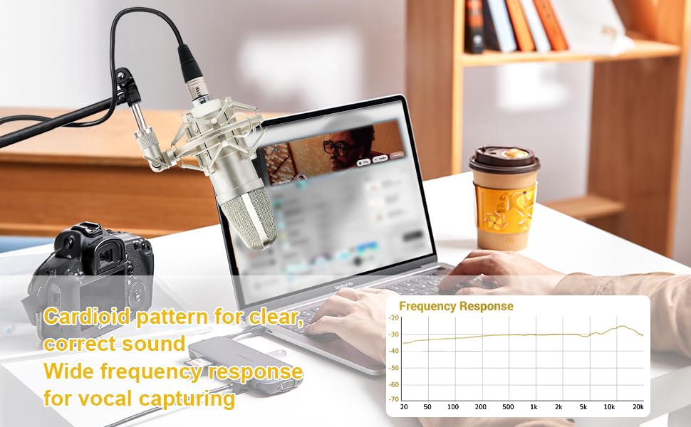 SUUNTOK XLR Condenser Microphone Recording Microphone for PC Computer Home Studio Cardioid Podcast Mic Kit for Streaming, ASMR, YouTube, Voice-Over, Gaming, Vocal (Silver)