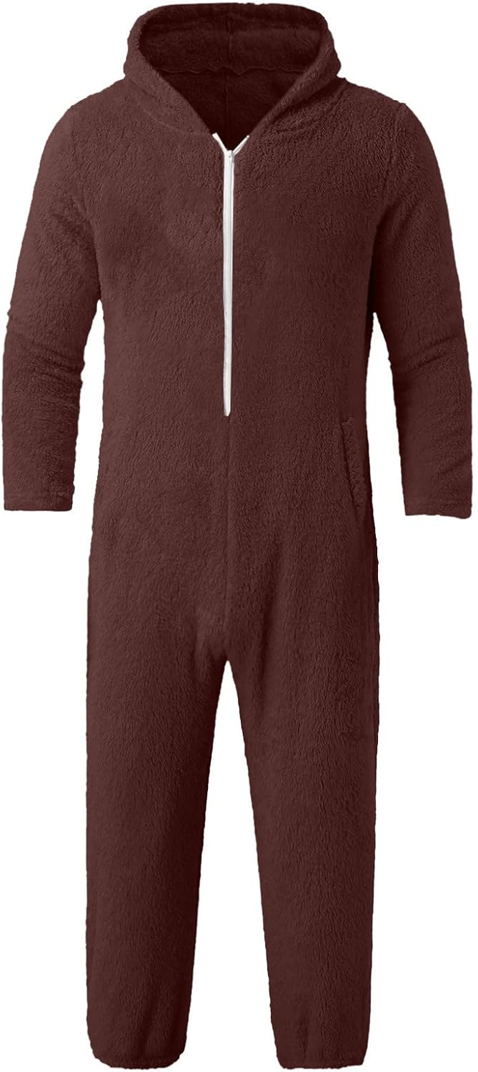 Pyjama Une Pièce à Capuche En Laine Artificielle Pour Homme - Combinaison Ample à Fermeture éclair, Chaud Et Décontracté Pour L'hiver