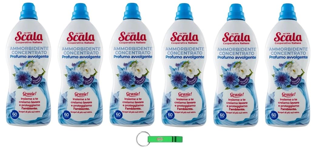 Scala Ammorbidente Suavizante concentrado aciano y gardenia, 60 lavados, dermatológicamente probado, 1500 ml + llavero Beni Culinari gratuito