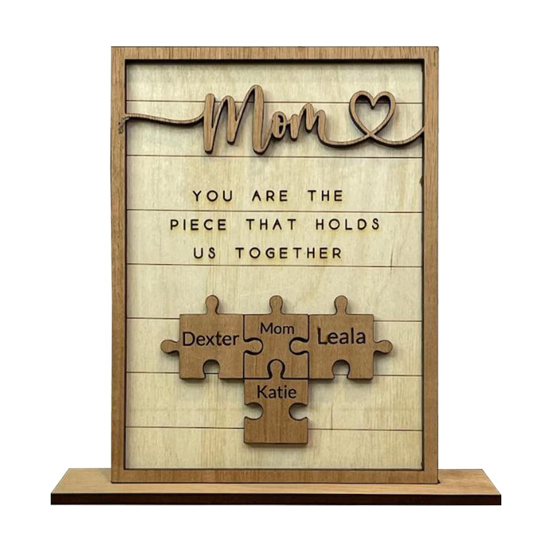 Rompecabezas personalizado handwerk -puzzle -shield eres la pieza que nos mantiene unidos la pieza de marco de rompecabezas de la mamá (pieza de rectángulo de rectificador de letrero -wood)