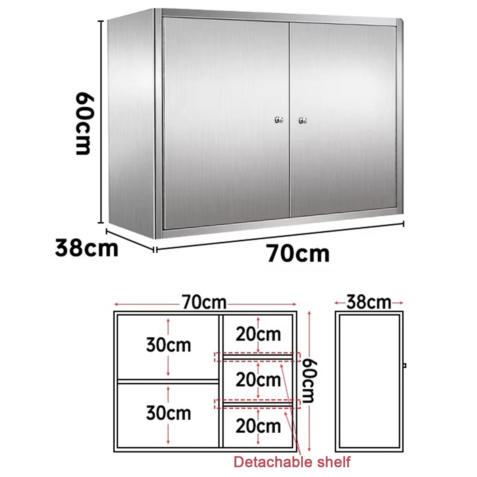 Meuble de Rangement Mural en Acier Inoxydable, Buffet de Mur d'armoire de Garde-Manger de Nourriture d'armoire de Cuisine, Armoire à Pharmacie de Salle de Bain