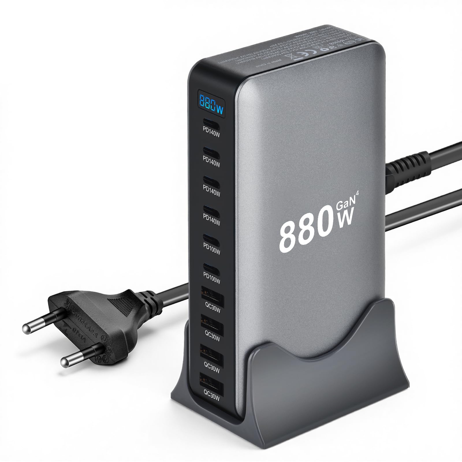 Puiseno 10 in 1 & 1000W USB C Ladegerät Mehrfach GaN 4 Max PD140W/100W QC20W Laptop Schnellladegerät Ladestation (8C+2A) Kompatibel mit MacBook Pro/Air, iPad, iPhone, HP, Galaxy S25 usw (Grau)