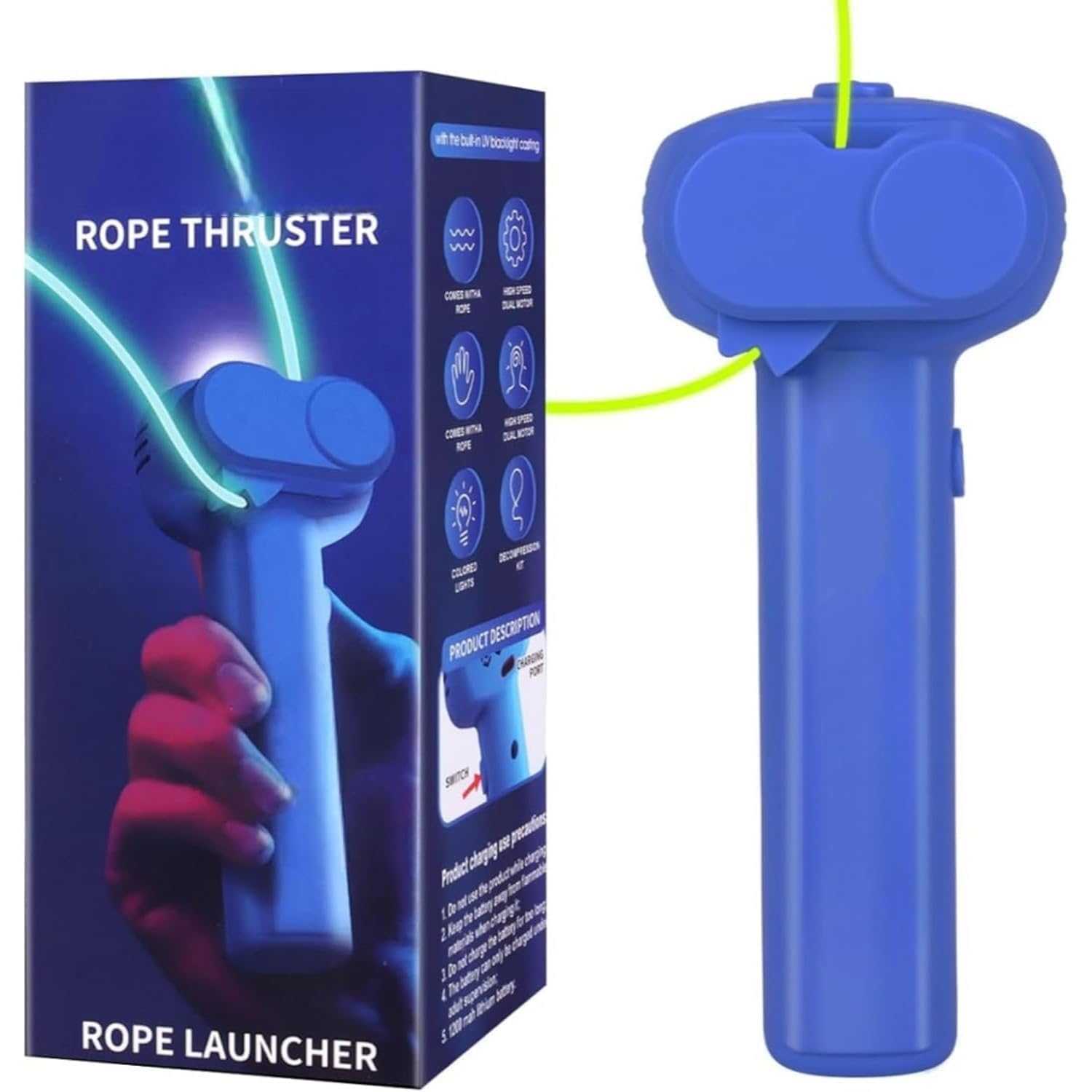 Rope Thruster Shooter Toy for Kids with Glow Rope Launcher - Handheld Zip String Gun with Propeller Mechanism, Rope Shooting Game Toy for Boys Girls Indoor Outdoor Play-image-5