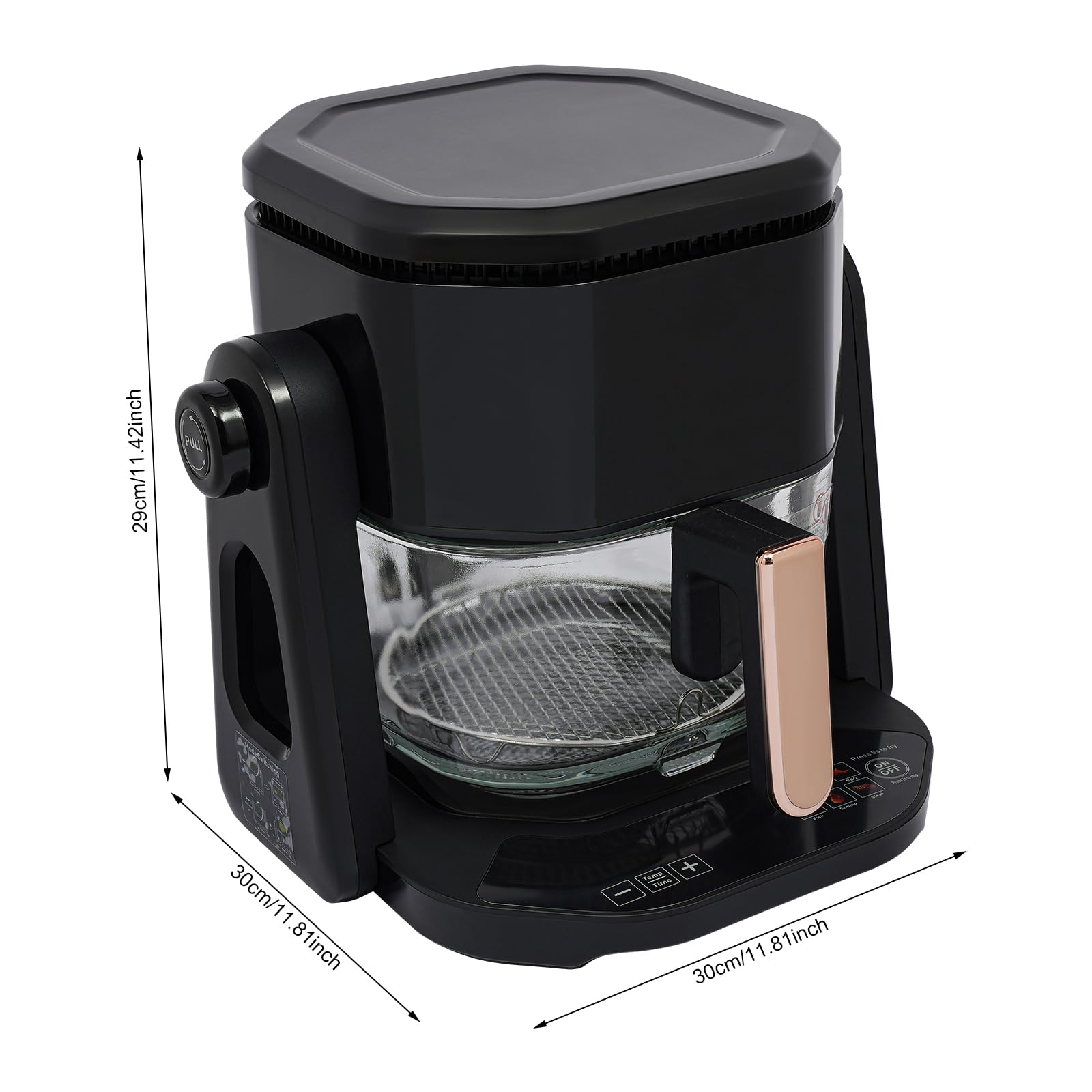 4.5L Klein Heißluftfritteuse Glas Airfryer mit LCD Display Schwarz 1200W