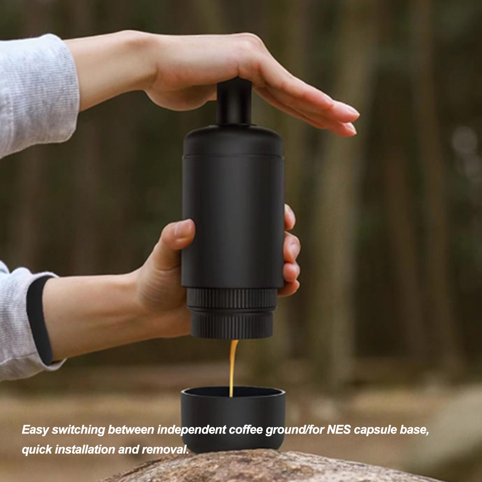 Demeras Caffettiera Manuale con compatibilità con caffè Macinato e Capsule Perfetta per Viaggi, Campeggio e Ufficio 22,58 Once