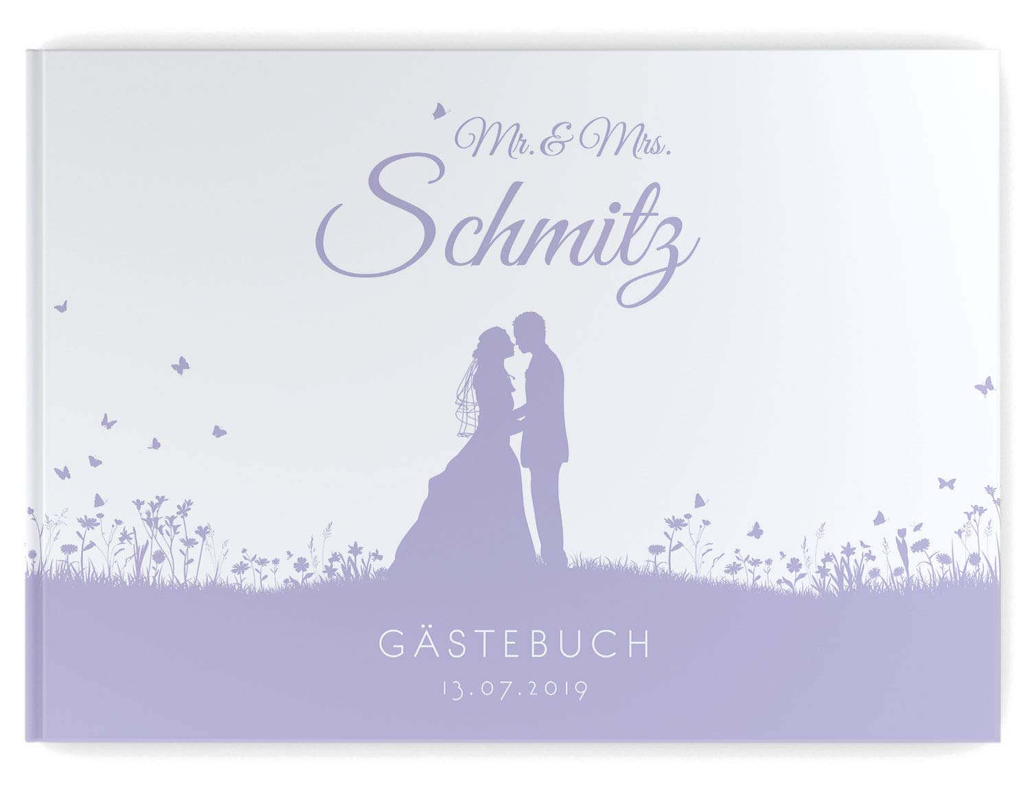 Gästebuch Hochzeit, personalisiert, Inhalt mit Fragen, Hochzeitsalbum Hochzeitsbuch Hochzeitsgästebuch, Leaf Couple - Pastell-Flieder