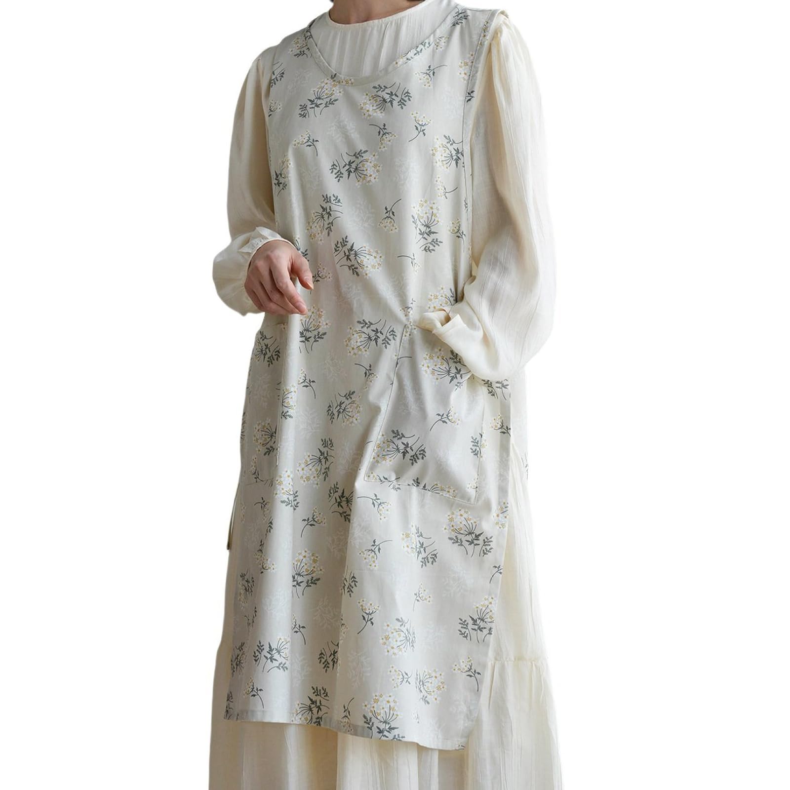 Grembiuli con tasche, Grembiule da donna in cotone e lino multicolore con cravatta laterale girocollo. Bak. Colore. Caffè(White)