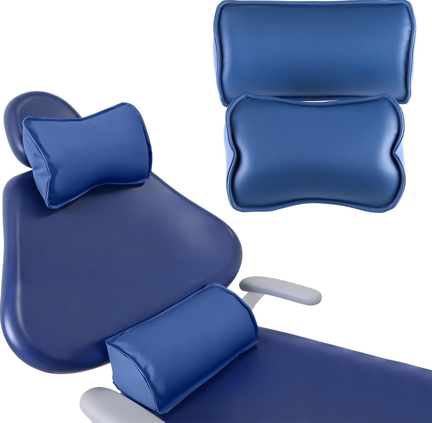 Microfiber Leather Waist Pillow Neck Pillow Memory Foam for Dentist Chair Neck Cushion Waist Cushion Neck Headrest&Lumbar Set Dark Blue