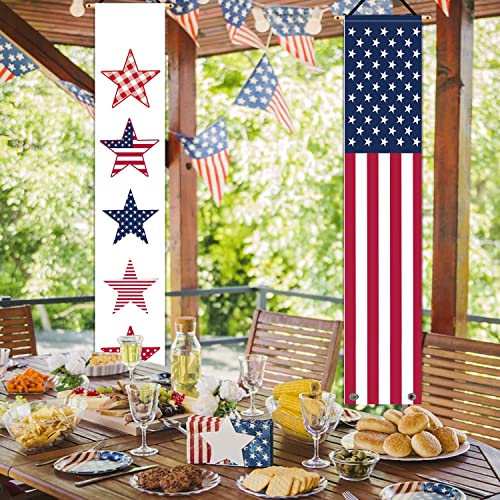 4Th Of July Banner Front Door Sign Patriotic Porch Banner American Flag Stars Hanging Flag Independence Day Home Yard Porch Garden Indoor Outdoor Party Wall Decoration 12 X 71 Inch #TOP1