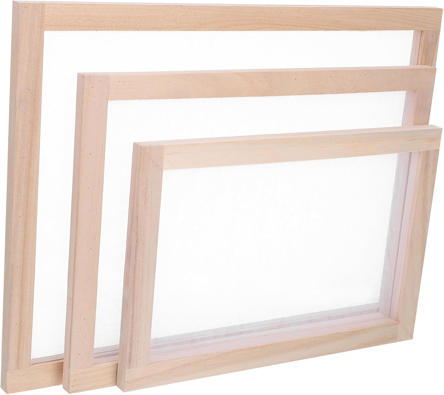 TOMETURE 3pcs Wooden Papermaking Mold and Deckle Frames with Fine Mesh Screen for Handmade Paper Crafting and Flower Press DIY Art Supplies, 20x30cm, 25x34cm, 30x40cm