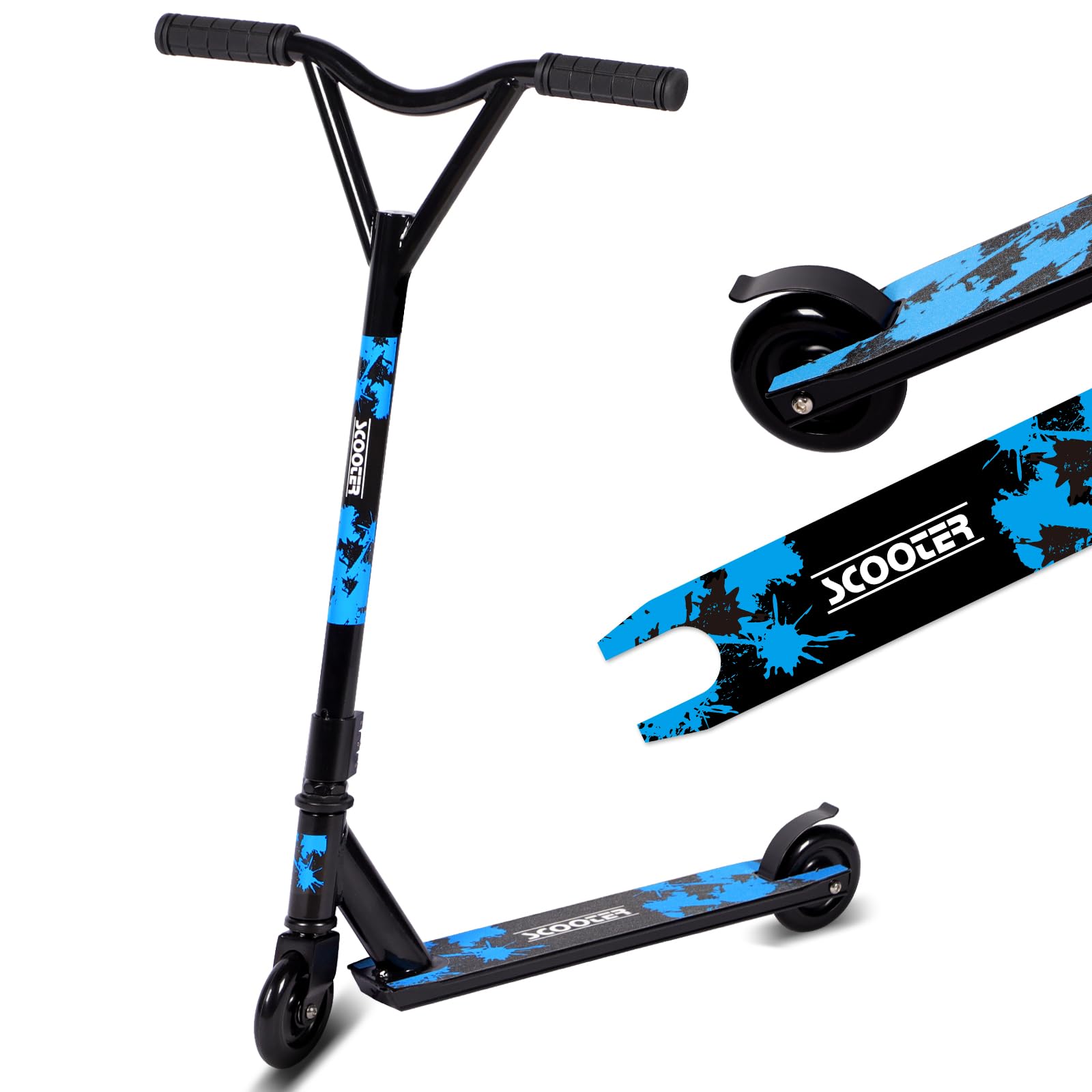 Stunt Scooter, Street Trick Scooter with 100mm PU Wheels ABEC-5 Bearings, Beginner Level Kick Scooters for Kids Teens, Freestyle Stunt Scooters Ages 8 9 10 11 12+ (Blue Black)