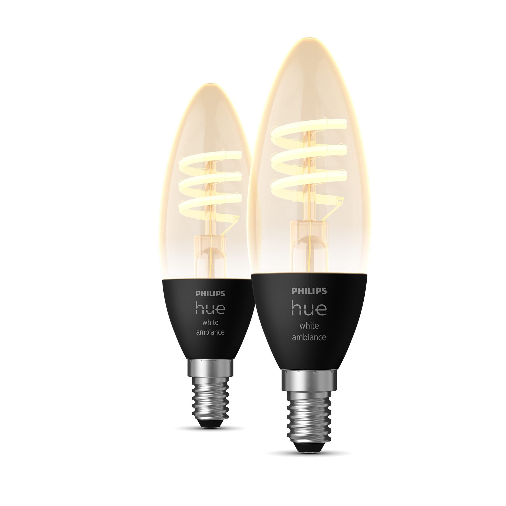 Philips Hue - Bombilla LED inteligente Filamento E14 Vela, Luz Blanca de Cálida a Fría 4.6W (Eq. 30W) 350 lúmens, Compatible con Alexa y Google Home - Pack de 2 bombillas inteligentes