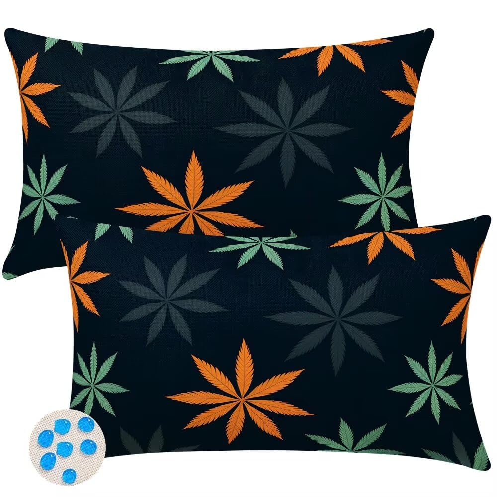 Outdoor Cushions Waterproof Cushion Covers 35cm x 55cm Pack of 2 Summer Garden Cushion Cover Plant Leaves Throw Pillow Covers 14 x 22 Inch Outdoor Pillowcase for Garden Furniture Living Room -SC350